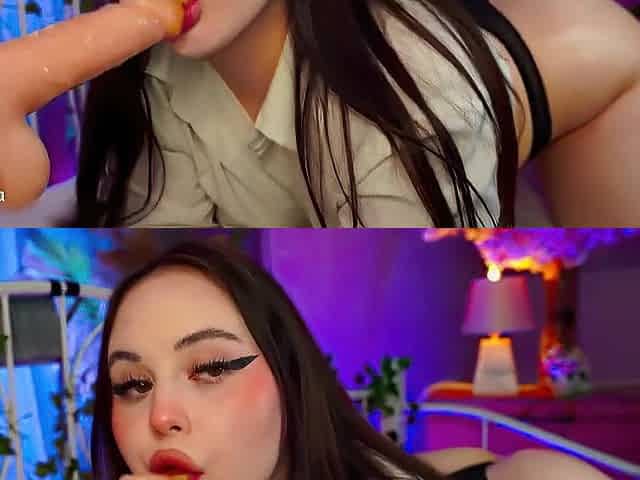 Cute sweetheart gives a unfathomable slobbery oral sex and plays with her moist snatch
