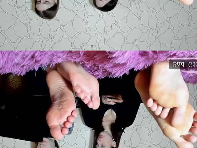 Footfetish show from two petite skinny busty teens