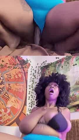 Sexy Ebony Slut Stuffed Her Pussy with Huge Dildo