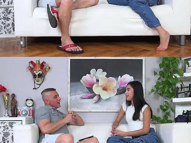 Sexy Latin brunette tries her luck with a horny cameraman