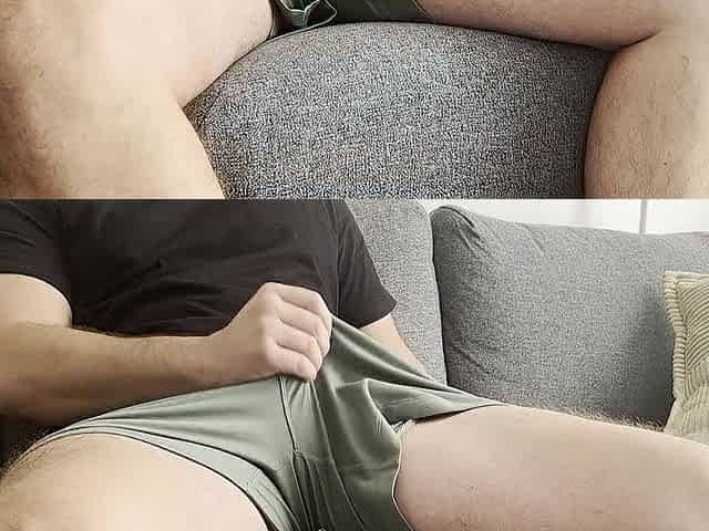 STROKING LARGE WANG ON SOFA IN ADVANCE OF ROOMMATE WALKS IN - JOHNNY STACKED