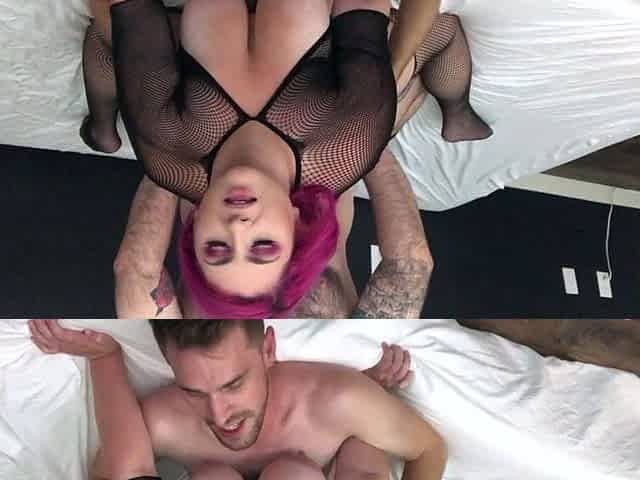 Oiled up milf jerk off a big cock takes load on ass