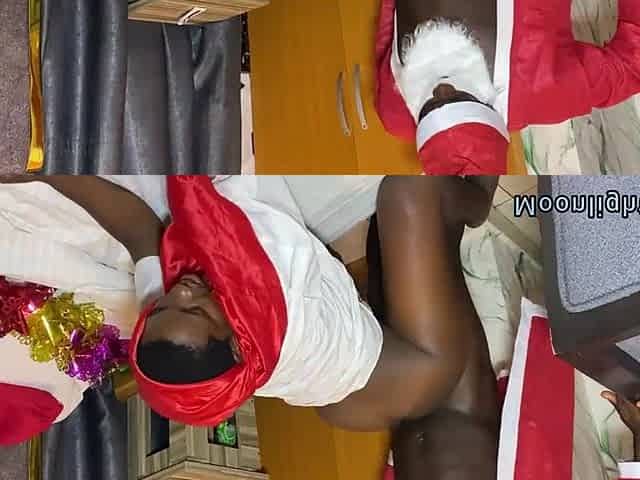 Black stepdaughter sneaky bangs bbc Santa Claus behind her daddy