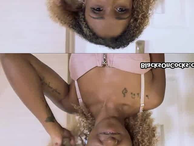 Black angel oiled sucking hard penis