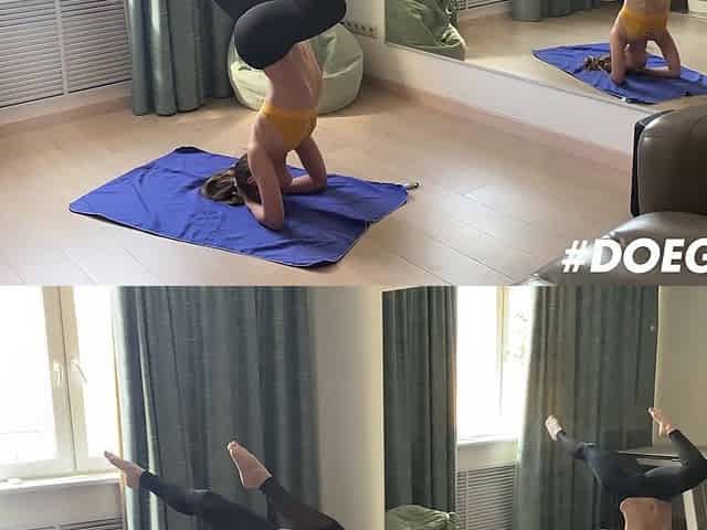 Alluring blonde explores passionate solo yoga play with intense quarantine desire