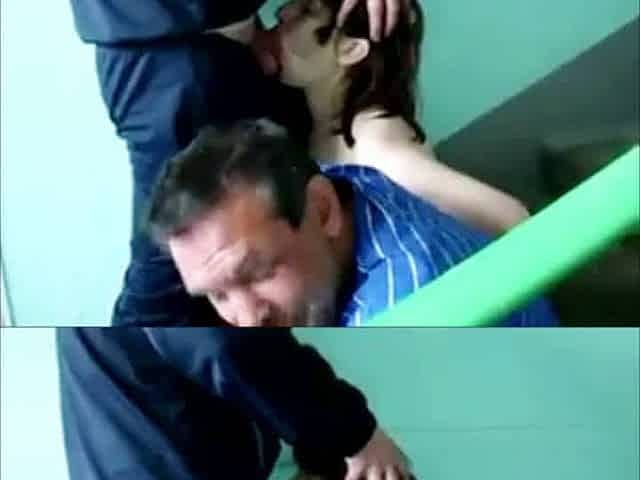Married whore blowjob in front of her husband and in the entrance