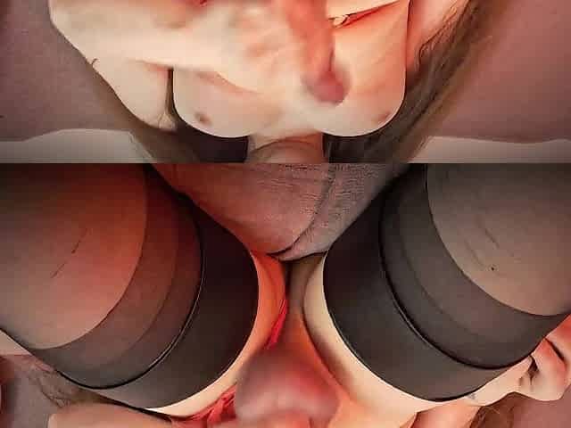 Hawt T-girl in Red Belt n Nylons Large Balls Play