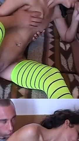 Brunette Fucked in the Face and Pussy by Two Hard and Big Cocks That Give Her a Hard Orgasm