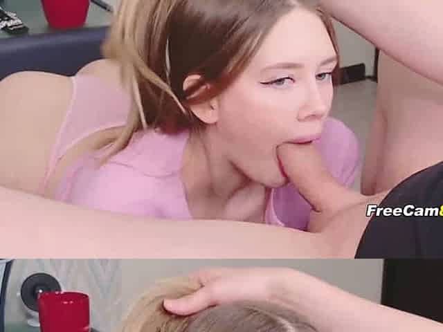 Blonde Slut in Pink Begging for Cum with Her Eyes