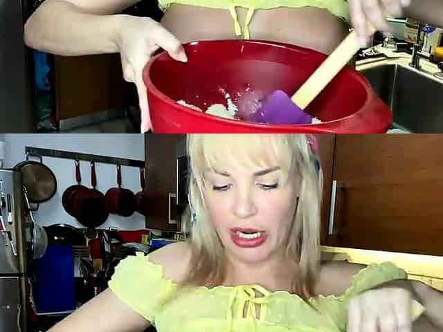 Hot Blonde Babe in Black Nylons Masturbates Solo