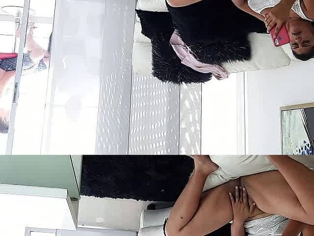 I discover my lascivious stepmother masturbating in the living room. Part 1