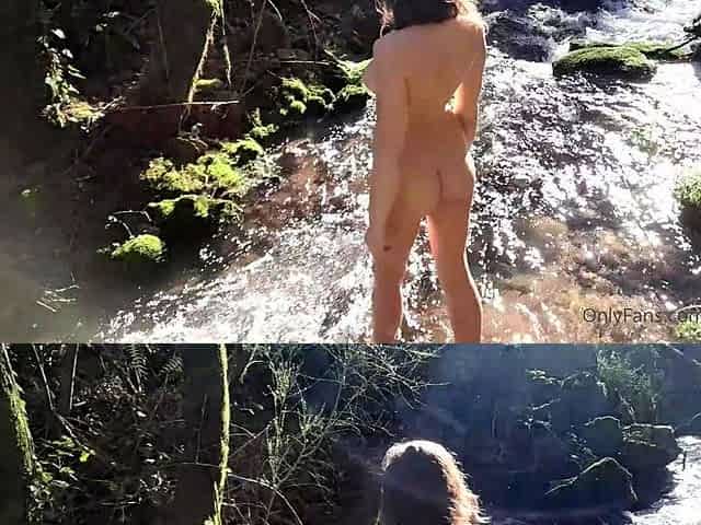Outdoor anal solo and masturbating blonde