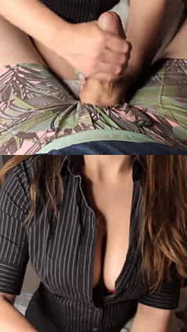 Nice-looking beauty gives outstanding POV tugjob and finishes him with a biggest spunk fountain.