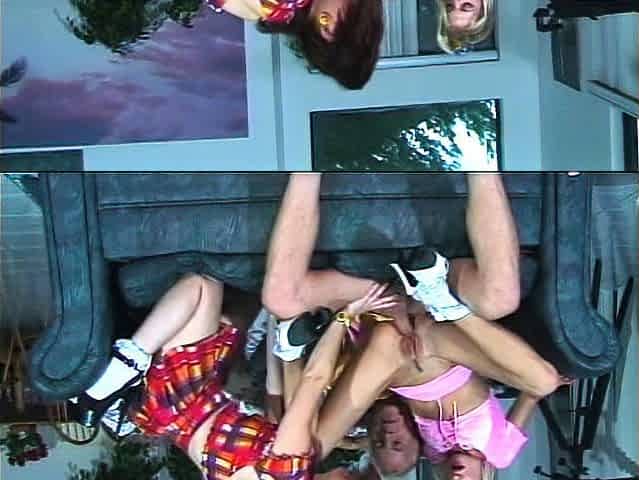 Sexy blonde in threesome vintage hardcore action