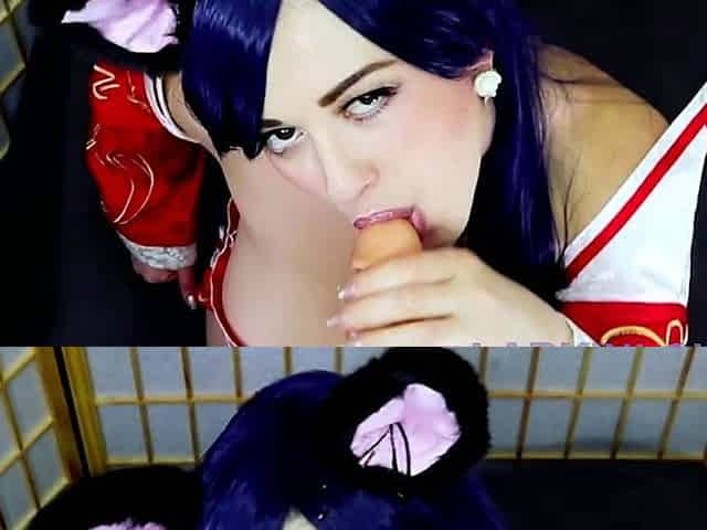facial Ahri League of Legends cosplay sloppy blowjob