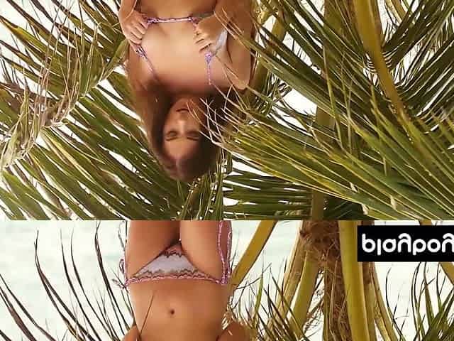 Big boobs Mira posing naked in the sand