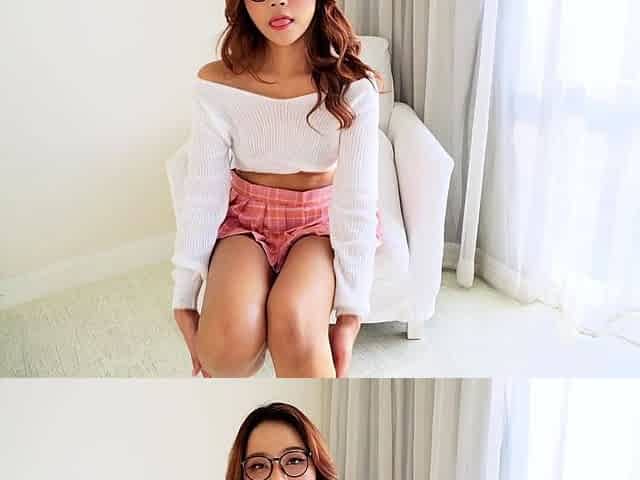 Nerdy Asian made herself cum with big dildo