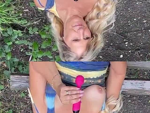 Masturbation With A Vibrator On The Bench