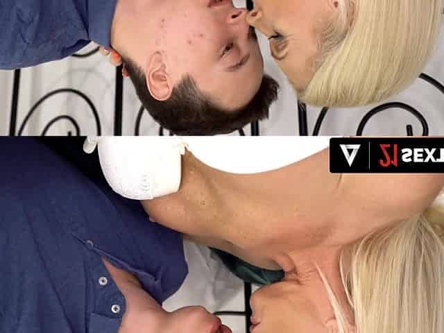 Sexy blonde milf with nice curves seduces a hot man, that licks her pussy and fucks her