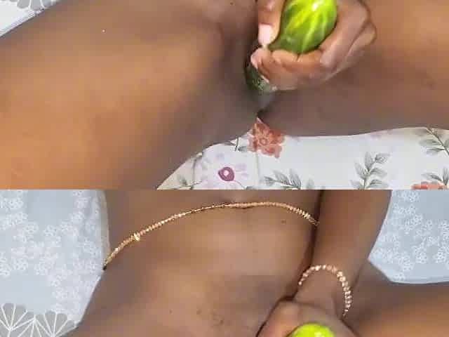 Ebony floozy solo masturbation
