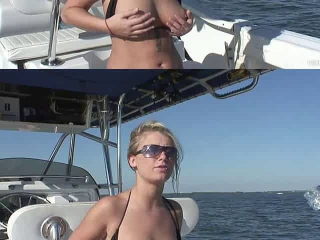 Reality video with two hot best friends being topless on the boat