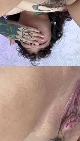 The Tattoogirl with the Split Tongue Fingers Her Creamy Pussy