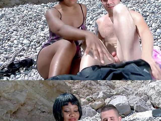 Nice-looking ebony Nancy love gets her cunt pounded at the beach