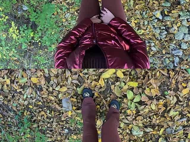 Risky Outdoor Blowjob by the Lake Red Shiny Downjacket Fetish 316