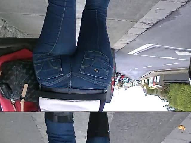 Candid blonde in tight jeans and boots