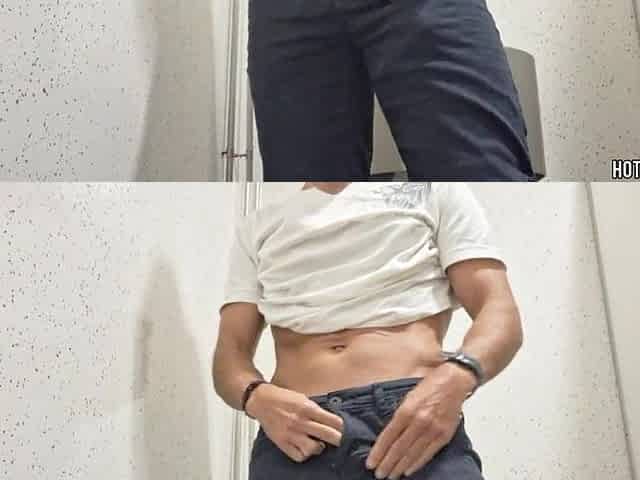Sexy Chap with large schlong - Hawt masturbation in a public bath - Nearly Caught