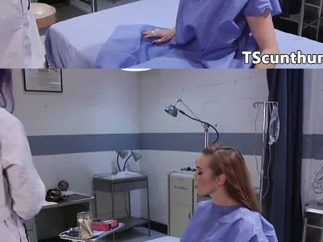 Cocksucked TS doctor cleansup twat creampie