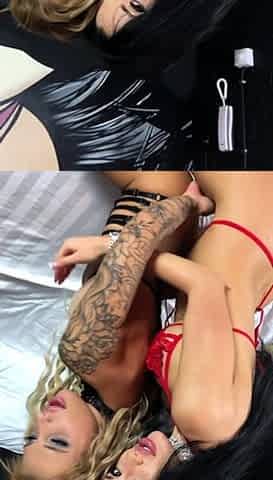 StrapOn Lesbian with big boobs fucks her blonde sexy GF