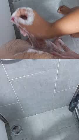 Sensual Red Nails Soapy Shower Handjob