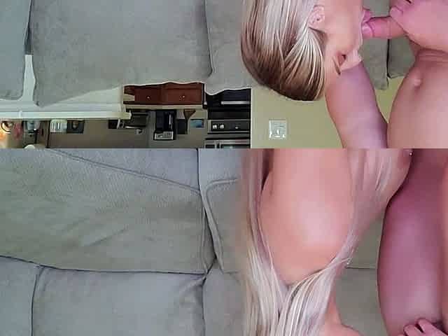 Big tit blonde gives blowjob to big cock