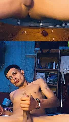 Horny male masturbates his large, hard shlong