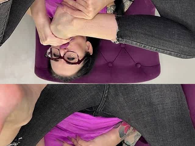 Self Toe Sucking and and Countdown in the End, Bare Feet with Long Toes, Soles and Red Toenails Polish