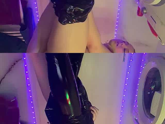Oil on latex leggings and sqirt with vibrator