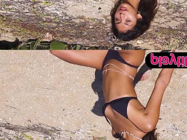Petite Mexican babe strips at the beach