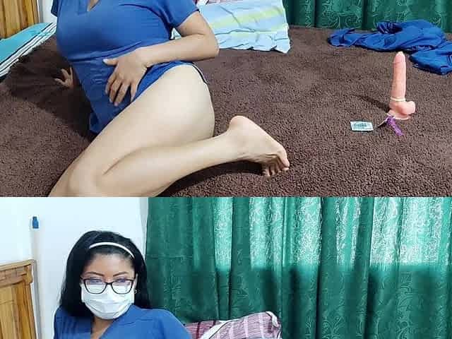 Sensual Nurse Masturbates at Home to Relax at Work