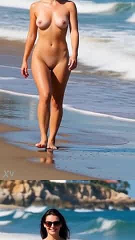 Lesbo Bare Womens giving a kiss on beach