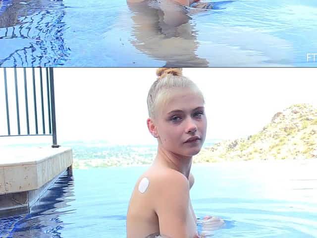 Blonde model Hannah takes a naked swim and posses afterwards