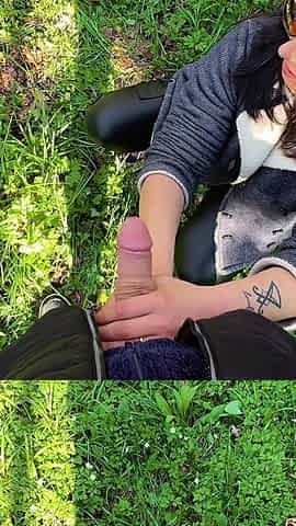 Forest Handjob: a Couple Gets Naughty - She Flashes Her Tits and Gives Him a Sneaky Handjob in the Woods
