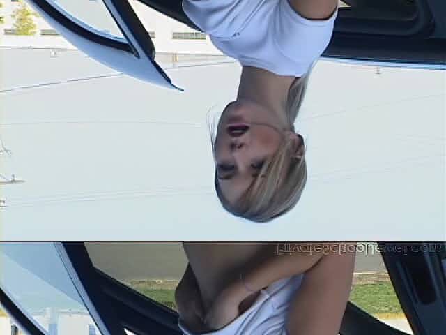 Giddy college girl in a short skirt fingering her shaved pussy outdoors till orgasm