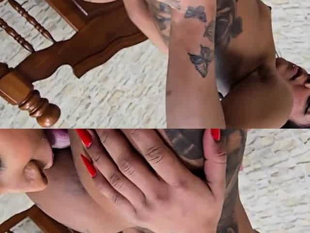Brunette babe 69 lesbian fucks tattooed blonde