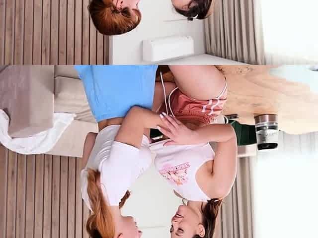 Knee-high Socks Brunette And Redhead Eat Pussy