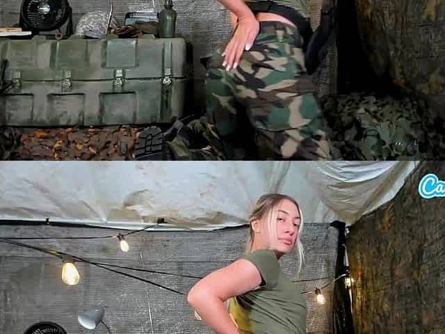 Camsoda - Army soldier babe strips and fingers herself