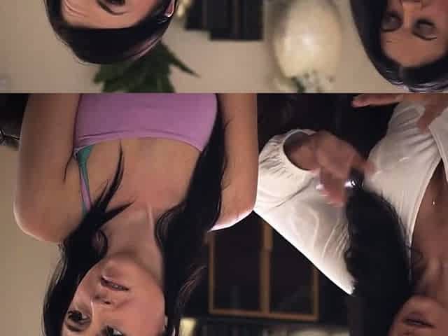 Two sexy brunette lesbians licking each others pussies
