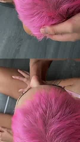 I Used Her Short Pink Hair for Pleasure, Cum on It After Blowjob and Hard Fucking - Hair Fetish