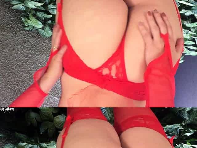 Cute babe in sexy lingerie masturbates with her pink dildo