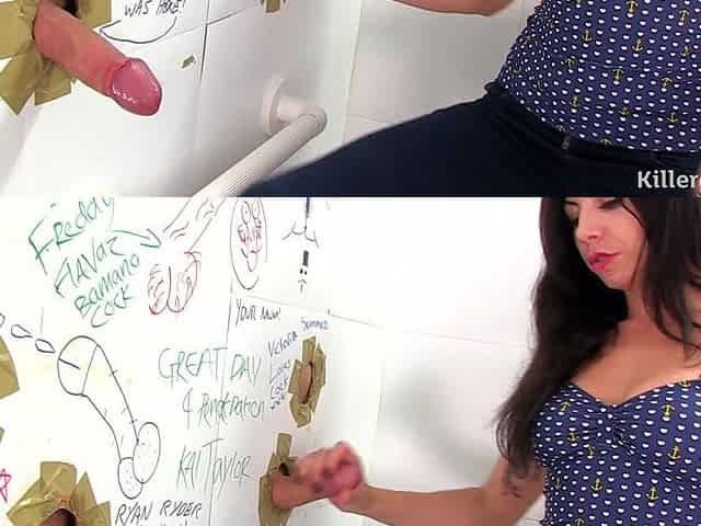Crazy Cock Addicted Brunette MILF Heads Down to the Gloryhole and Gets More Cocks Than She Bargained for